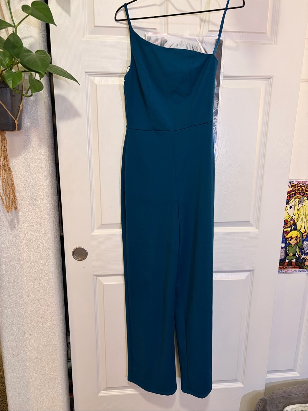Teal One-Shoulder Jumpsuit with Slim Leg